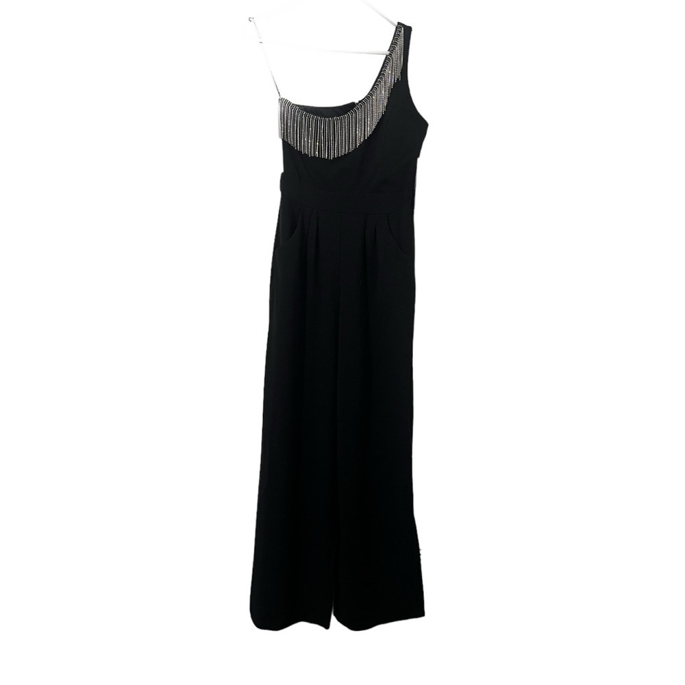 Formal Black Romper. NWT. Size Medium. Black one shoulder with rhineston…